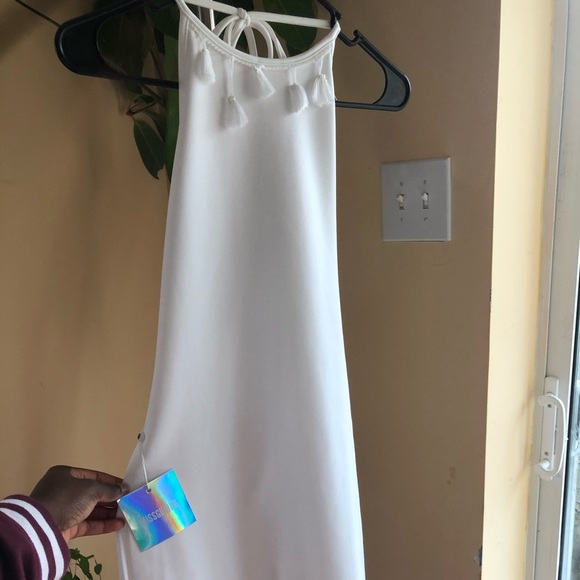 Scuba 90s Neck Tassel White Bodycon Dress NWT - Picture 5 of 6